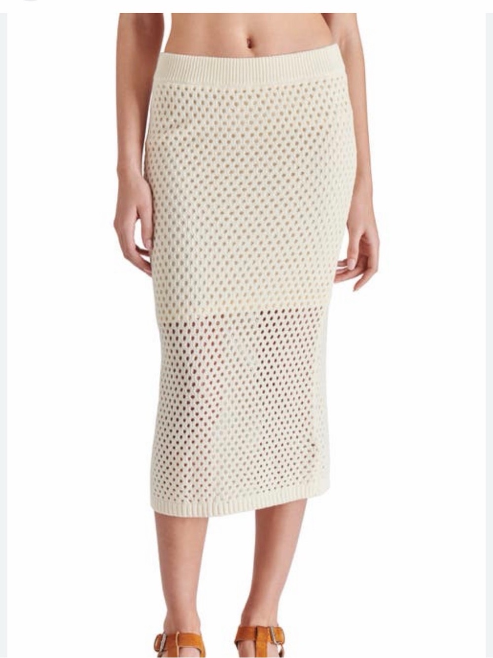 Steve Madden Cream Open-Knit Midi Pencil Skirt